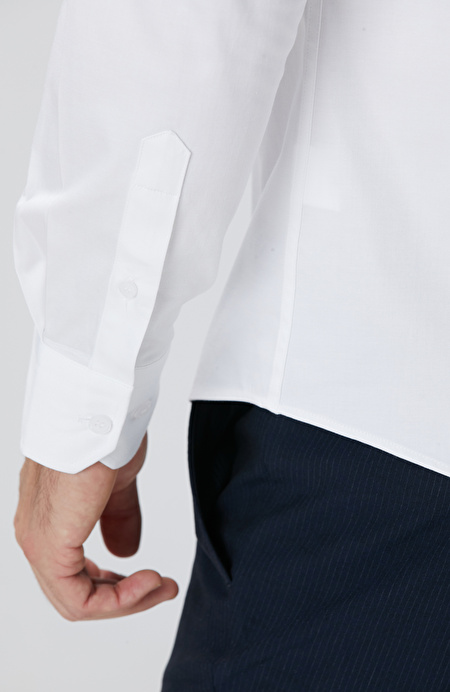 Slim Fit Beyaz Pamuk Saten Gömlek_7