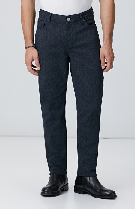 Lacivert 5 Cep Diyagonal Flanel Casual Pantolon_1