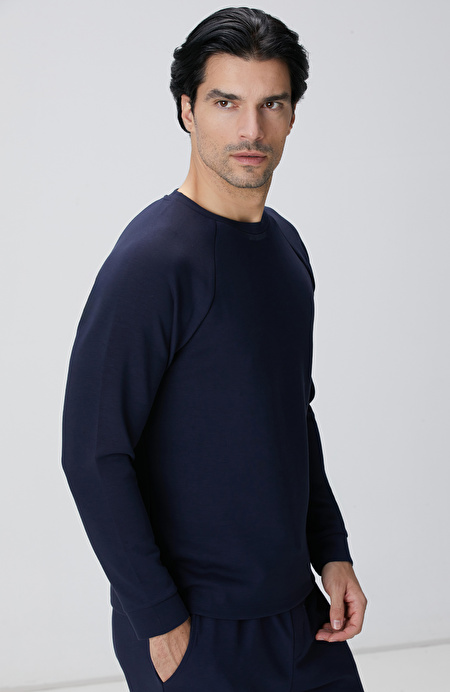 Lacivert Bisiklet Yaka Basic Sweatshirt_4
