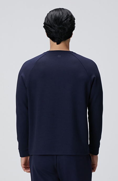 Lacivert Bisiklet Yaka Basic Sweatshirt_5