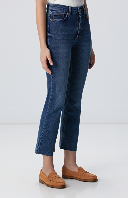 İndigo Kesik Paça Denim Pantolon_1