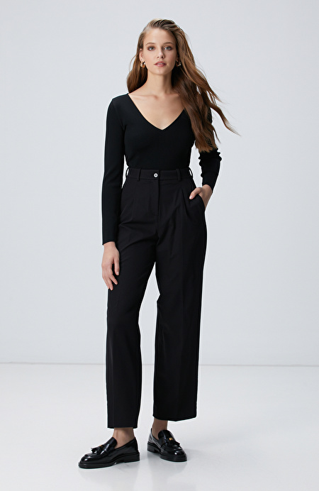 Siyah Geniş Paça Basic Pantolon_0