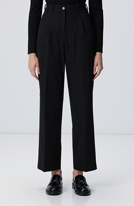 Siyah Geniş Paça Basic Pantolon_1
