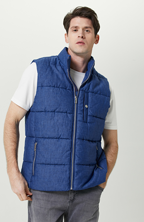 İndigo Dik Yaka Casual Keten Yelek