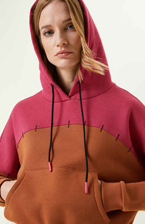 Kahverengi Pamuklu Crop Sweatshirt