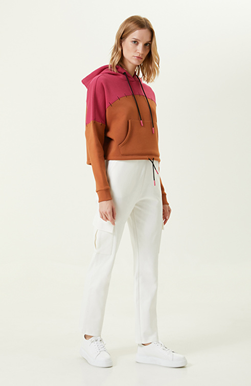 Kahverengi Pamuklu Crop Sweatshirt