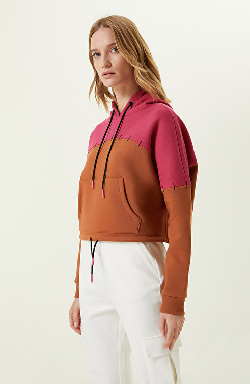 Kahverengi Pamuklu Crop Sweatshirt