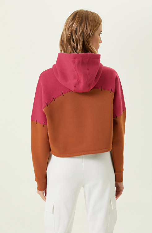 Kahverengi Pamuklu Crop Sweatshirt