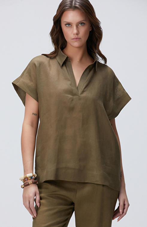 Haki Keten Bluz