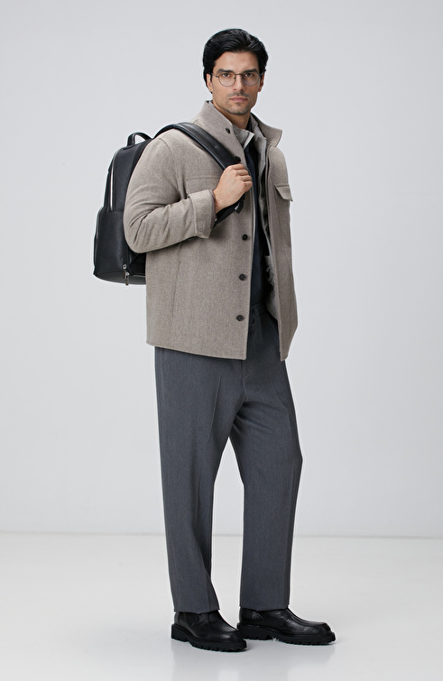 Antrasit Yün Karışımlı Gömlek