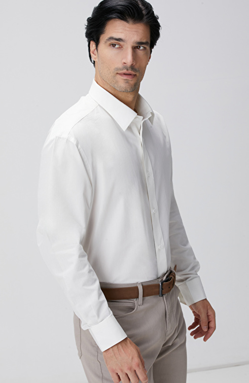 Ekru Çizgili Gömlek