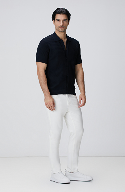 Lacivert Yün Karışımlı Triko Gömlek