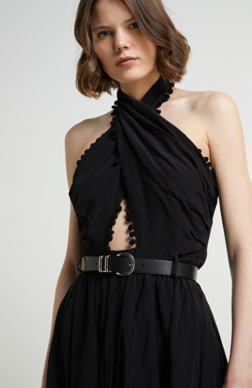 NETWORK - Siyah Halter Yaka Kemerli Mini Elbise