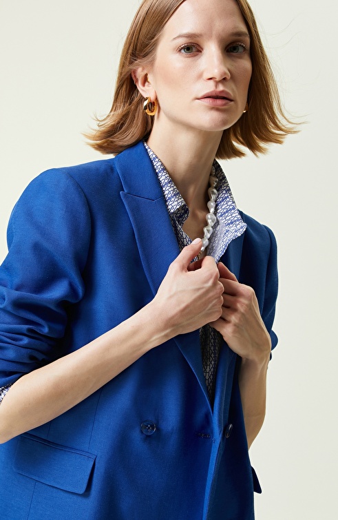 NETWORK - Saks Mavisi Kruvaze Blazer Ceket