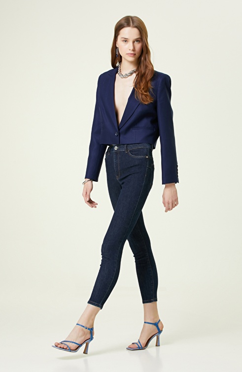 NETWORK - Lacivert Crop Blazer Ceket