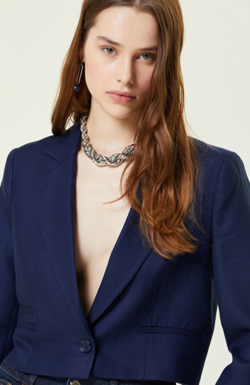 NETWORK - Lacivert Crop Blazer Ceket