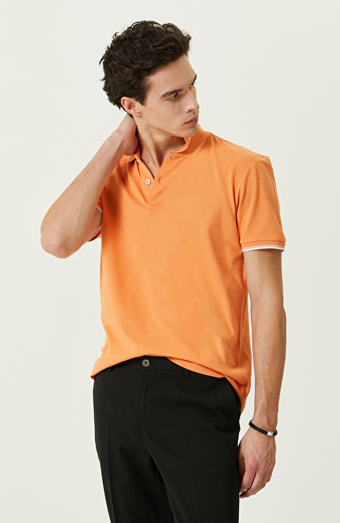 Turuncu Polo Yaka Pamuklu T-Shirt
