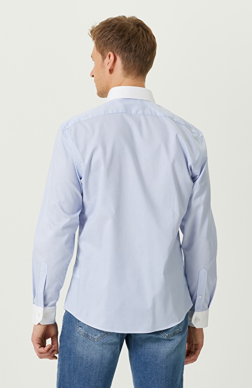NETWORK - Mavi Beyaz Non-Iron %100 Pamuklu  Gömlek