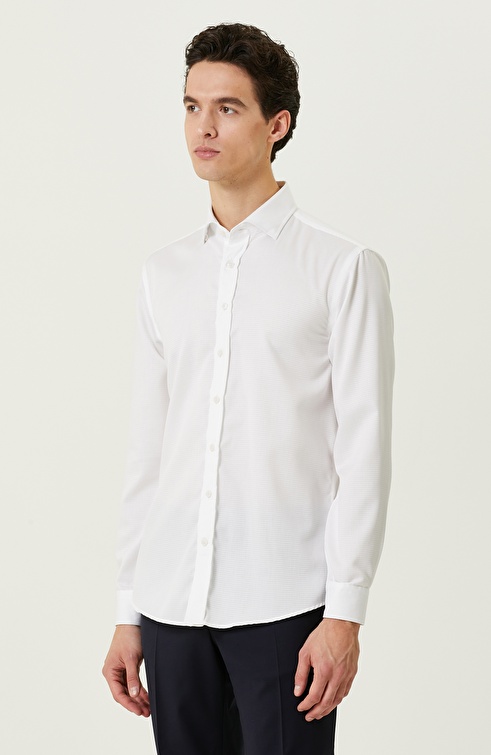 NETWORK - Non-Iron Beyaz Jakarlı Gömlek