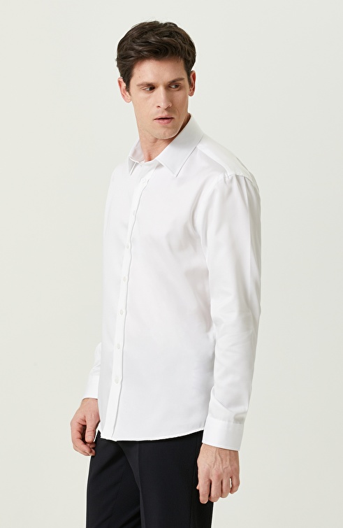 NETWORK - Non-Iron Beyaz Uzun Kollu Saten Gömlek