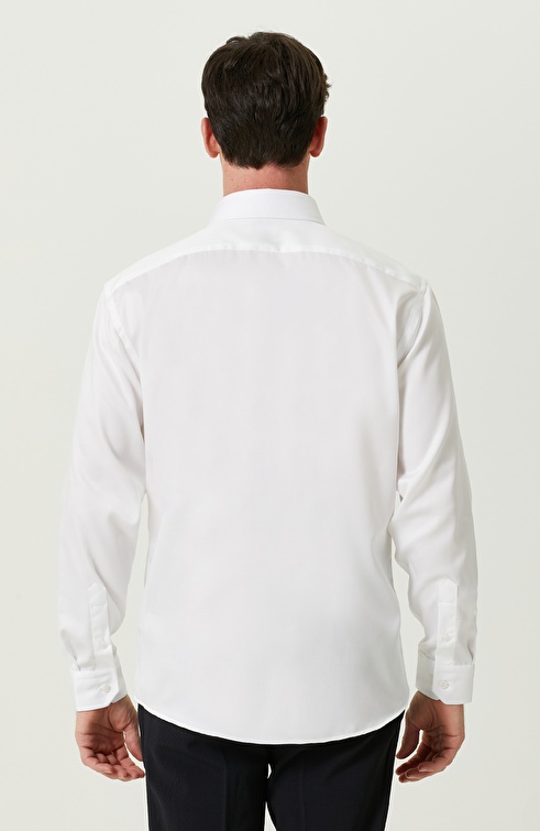 NETWORK - Non-Iron Beyaz Uzun Kollu Saten Gömlek