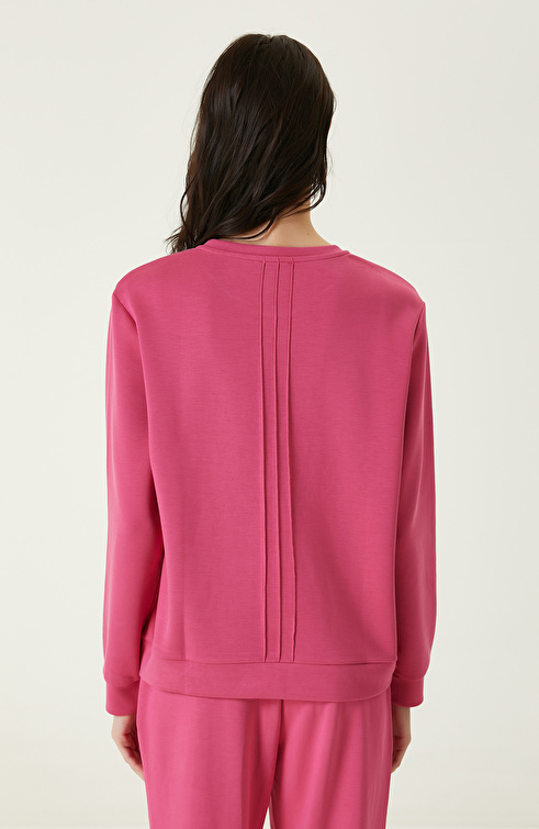 Neon Pembe Bisiklet Yaka Sweatshirt_5