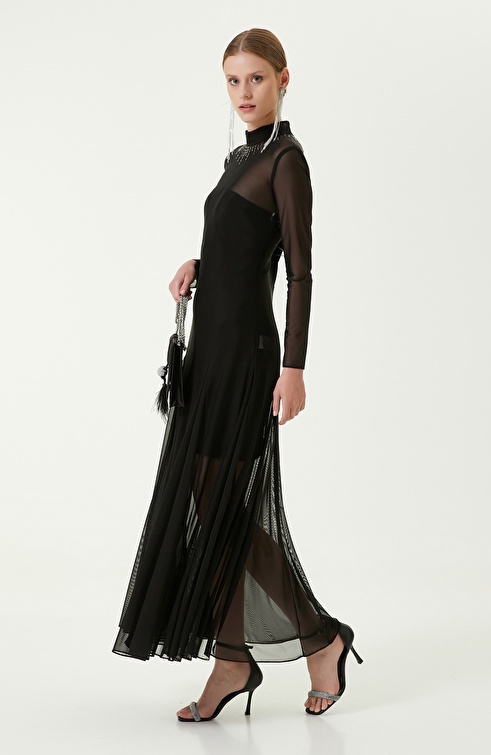 NETWORK - Uzun Kollu Siyah Abiye Elbise
