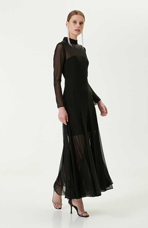 NETWORK - Uzun Kollu Siyah Abiye Elbise