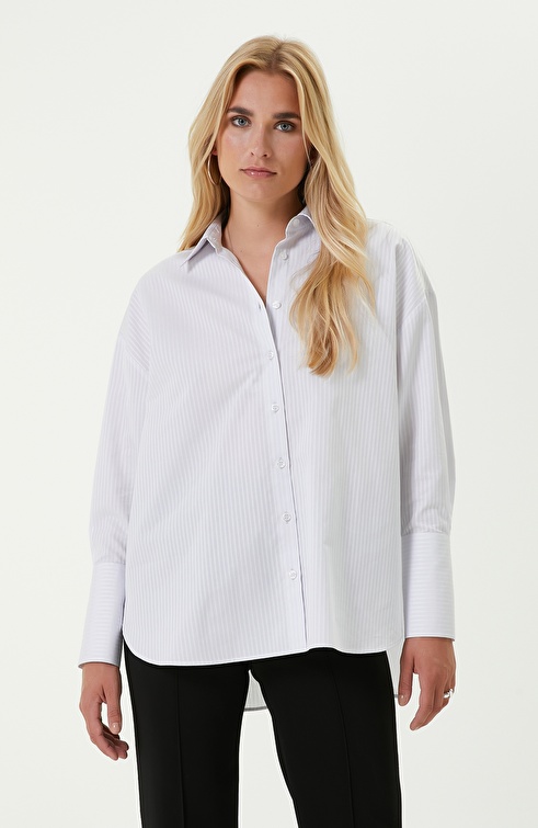 NETWORK - Uzun Kollu Çizgili Beyaz Gömlek