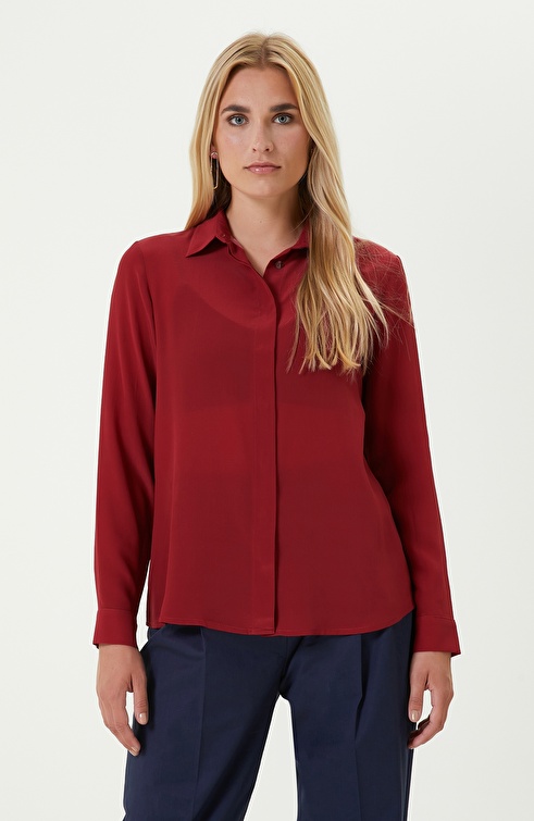NETWORK - Limited Kırmızı İpek Gömlek