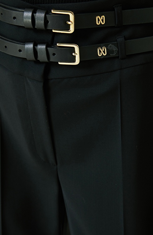 NETWORK - Çift Kemer Detaylı Siyah Pantolon