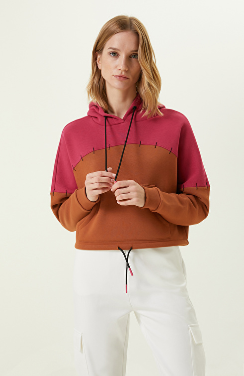 Kahverengi Pamuklu Crop Sweatshirt