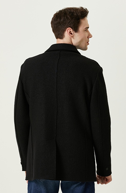 NETWORK - Yünlü Aplike Cepli Siyah Coat Ceket