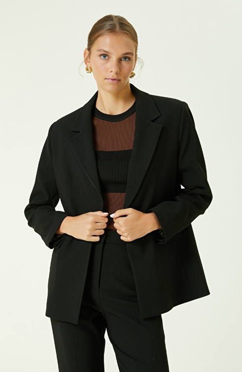 NETWORK - Siyah Kol Ucu Desenli Blazer Ceket