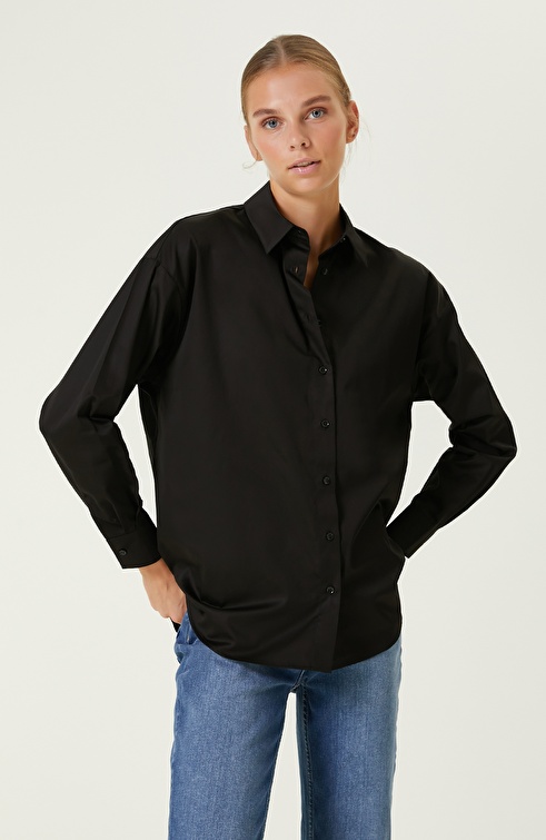 NETWORK - Siyah Pamuklu Oversize Gömlek