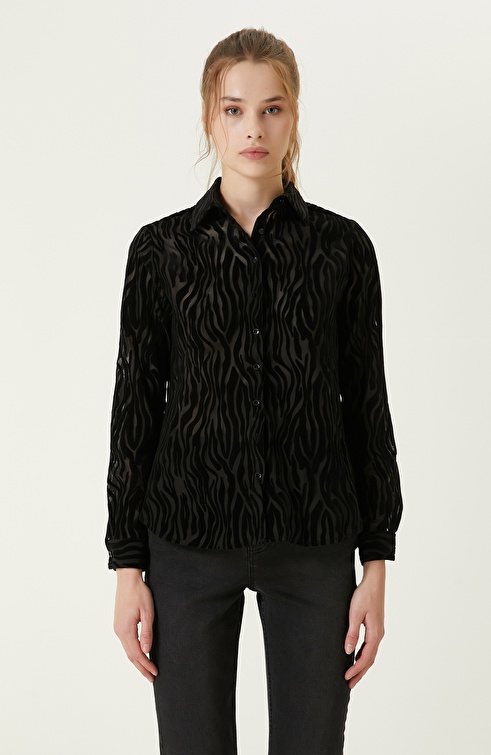 NETWORK - Siyah Zebra Flok Baskılı Gömlek