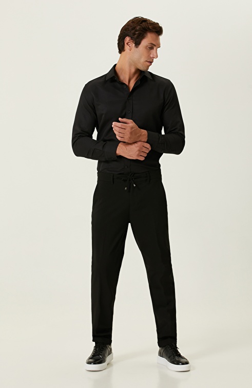 NETWORK - Siyah Diyagonal Dokuma Pantolon