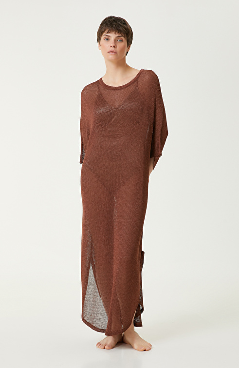 Kahverengi Transparan Kaftan_3