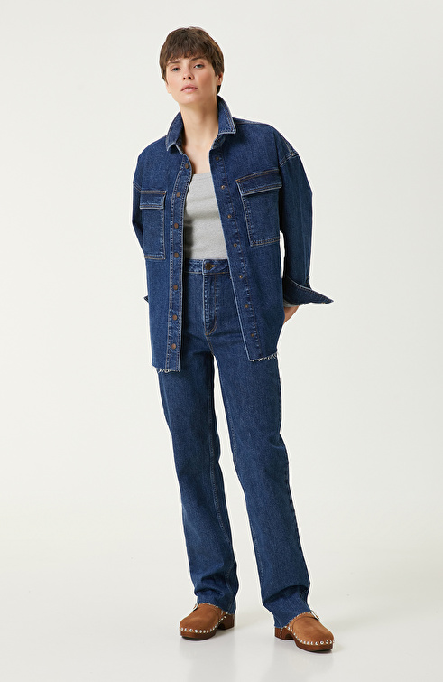 Koyu Indigo Mavi Denim Pantolon