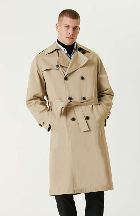 Camel Apoletli Kruvaze Trenchcoat