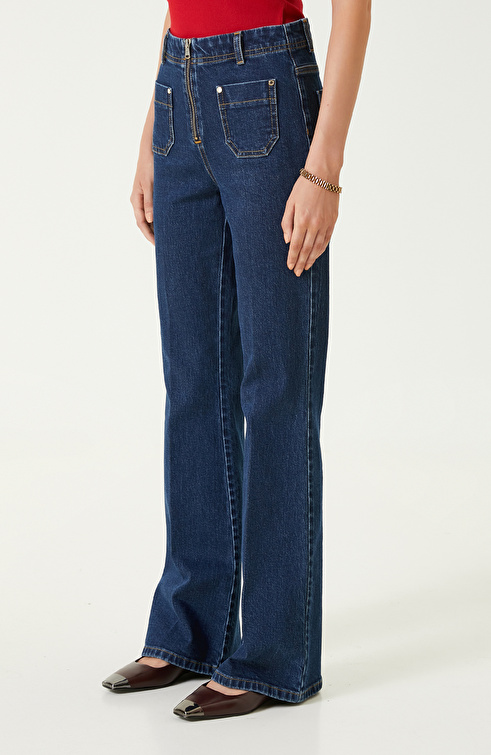 İndigo Flare Kalıp  Denim Pantolon_1