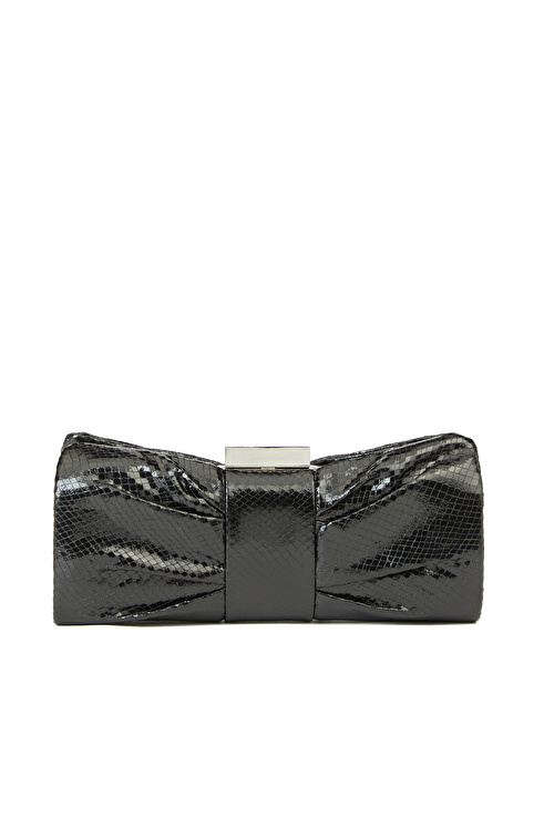 Siyah Yılan Baskılı Kadın Clutch_3