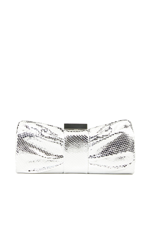 Gümüş Yılan Baskılı Kadın Clutch_3