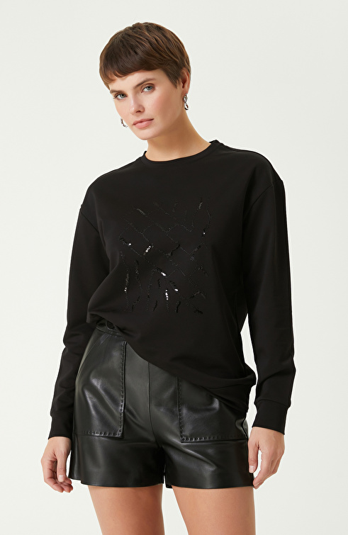 Siyah Payetli Sweatshirt