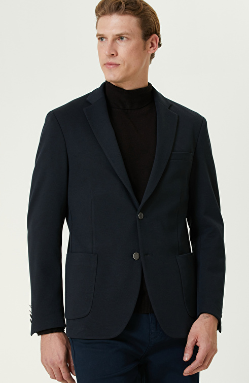 Lacivert Blazer Örme Ceket_1