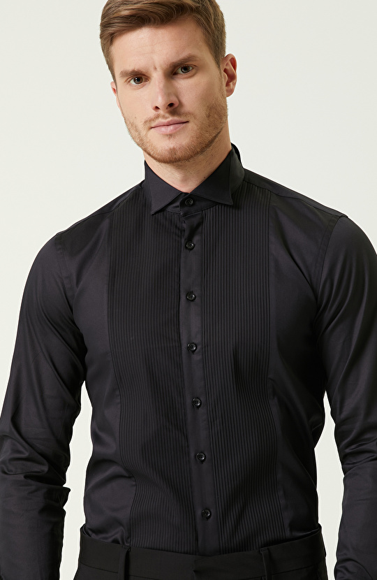 Slim Fit Siyah Smokin Gömleği