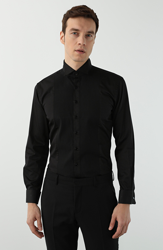 Slim Fit Siyah Smokin Gömleği