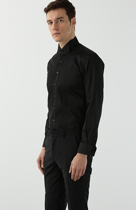Slim Fit Siyah Smokin Gömleği