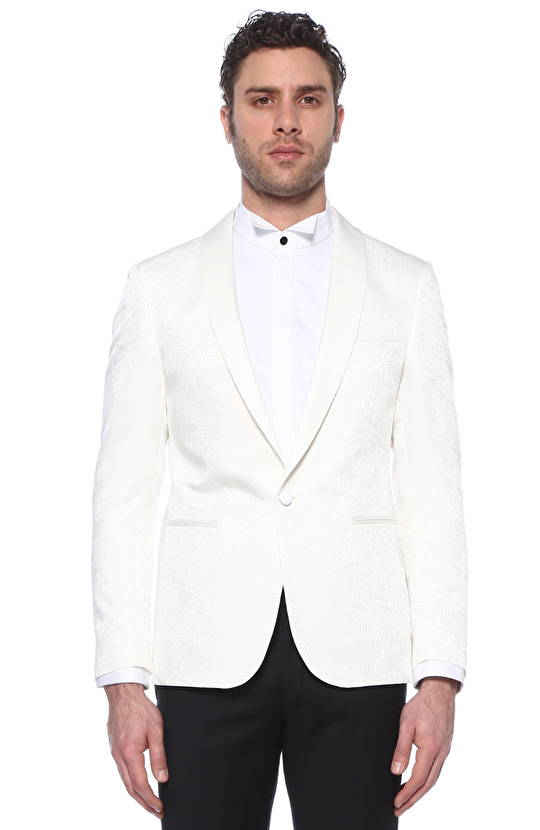 Ekru Jakarlı Şal Yaka Smokin Ceketi