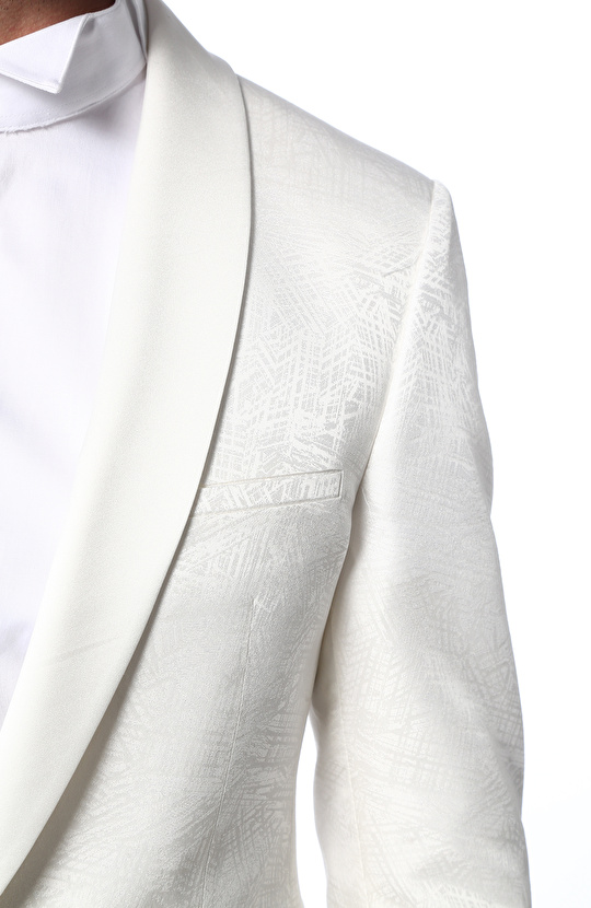 Ekru Jakarlı Şal Yaka Smokin Ceketi